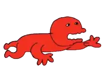 a cartoon of a red lizard with its mouth open