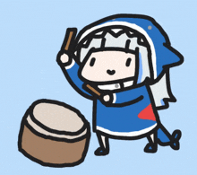 a cartoon drawing of a shark holding a bucket