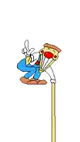 a pixel art drawing of a cartoon character with a red nose