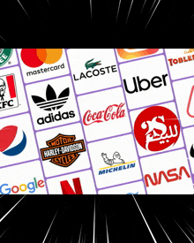 a collage of logos including coca cola harley davidson and google