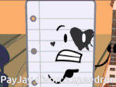 a cartoon character says pay jay divorce speedrun while standing next to a guitar