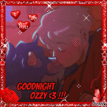 a picture of a man and woman kissing with the words goodnight ozzy < 3 !!!
