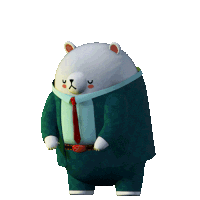 a teddy bear in a suit and tie holding papers