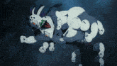 a cartoon drawing of a monster with a purple head and red eyes