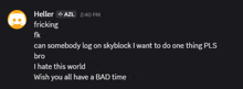 a screenshot of a discord conversation between heller and azl at 2:40 pm