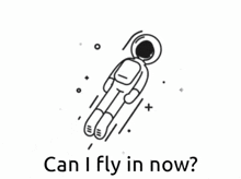 a black and white drawing of an astronaut flying through space
