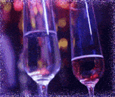 two glasses of champagne with a purple frame around them