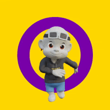 a cartoon character wearing a hoodie that says that on it