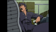 a man is laying down with a gun in his hand and smoking a cigarette