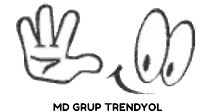 a black and white drawing of a thumbs up and a face with the words md grup trendyol below it