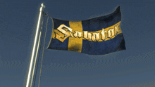 a blue and yellow flag that says " sabaton " on it