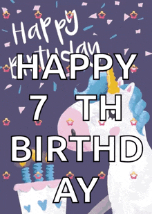 a happy 7th birthday greeting card with a unicorn