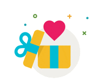 a colorful gift box with a heart inside of it