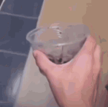 a person is holding a small plastic cup with a spider in it .