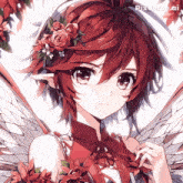 a picture of a girl with red hair and flowers in her hair with pixverse ai written in the corner