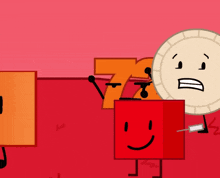 a cartoon character with a smiley face is holding a syringe next to a clock