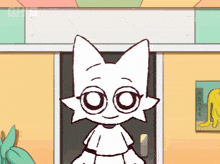 a cartoon drawing of a cat wearing glasses and a white shirt