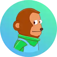 a cartoon monkey wearing overalls and a green sweater