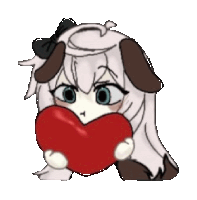 a cartoon girl with a bow on her head is holding a red heart .