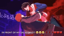 a cartoon of two men fighting with the words in front of my salad bro on the bottom