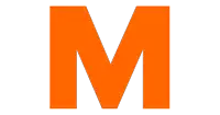 a large orange letter m is against a white background