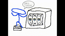 a drawing of a man standing next to a safe that says " omg i won "