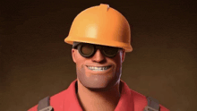 a cartoon man wearing a hard hat and sunglasses is smiling