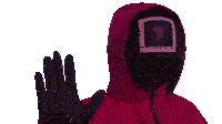 a person wearing a red hooded jacket and black gloves is giving a high five