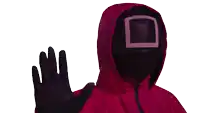 a person wearing a red hooded jacket and black gloves is giving a high five