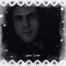a black and white photo of a man with gavin 's ren written below him