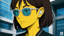 a cartoon of a girl wearing sunglasses and a pair of earbuds
