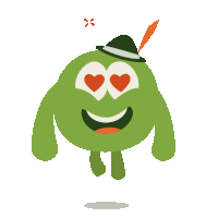 a cartoon character with hearts in his eyes and a feather in his hat