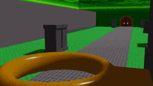 a 3d rendering of a ring on a gray and green tile floor