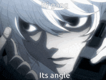 a close up of a person talking on a cell phone with the caption hi gang its angle .