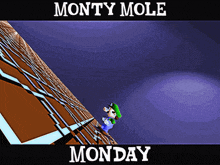 monty mole monday is written on a purple background