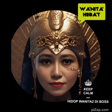 a woman with a crown on her head and a keep calm and hidop wanita2 di boss speech bubble