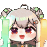 a pixel art drawing of a girl holding a green item .
