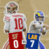 a football player with the number 10 on his jersey stands next to another player