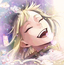 a drawing of a girl with her eyes closed smiling