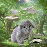 a painting of a rabbit in a forest