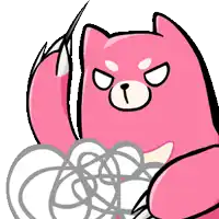 a cartoon drawing of a pink teddy bear holding a ball