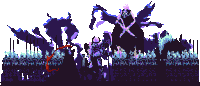 a pixel art drawing of a group of people standing in a field