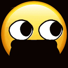 a yellow smiley face with big eyes and a black mouth