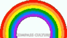 a pixel art of a rainbow with the words `` compass culture '' written in the middle .
