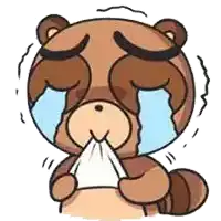a cartoon raccoon is crying and holding a napkin .