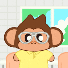 a monkey wearing glasses and a yellow shirt says yes