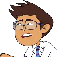 a cartoon man wearing glasses and a tie is making a funny face