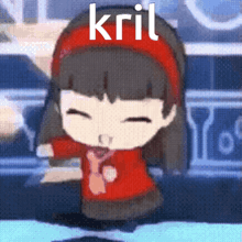 a cartoon of a girl with the word kril on the bottom