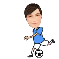 a cartoon drawing of a man kicking a soccer ball