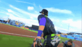 a baseball player wearing a purple and orange jersey with the letter u on it